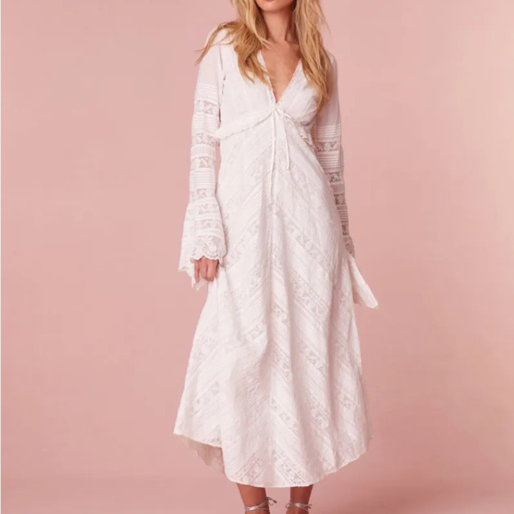 LoveShackFancy 100% cotton Weil Lace Inset Maxi Dress White 00